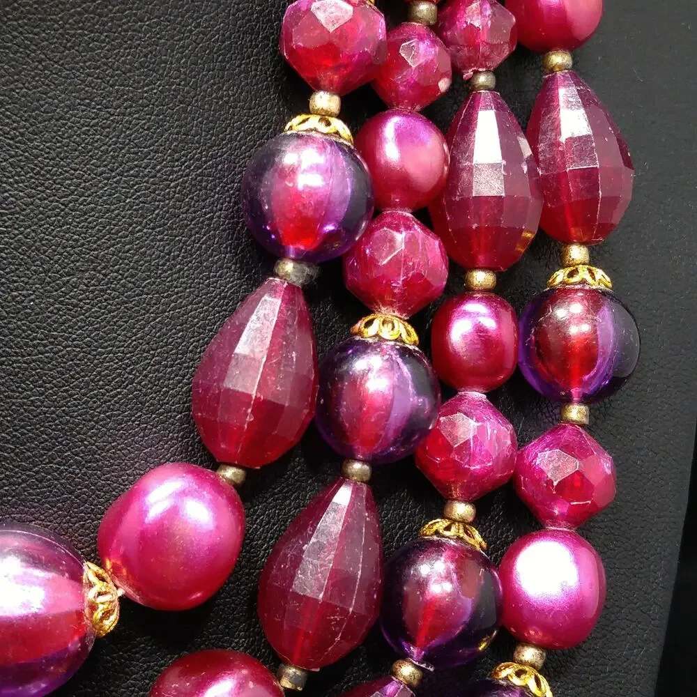 West Germany Thermoset Red Beaded Necklace 4 Strand 1950s Vintage Jewelry